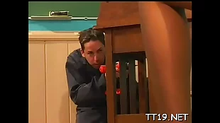 Sullen instructor licks with increasing number of blowjobs